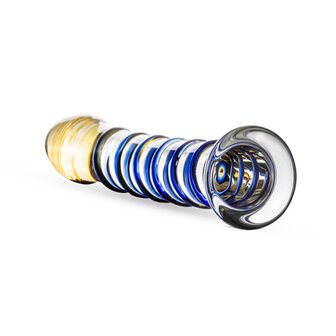 Glazen G-Spot/Prostaatdildo Met Blauwe Ribbels - Transparant