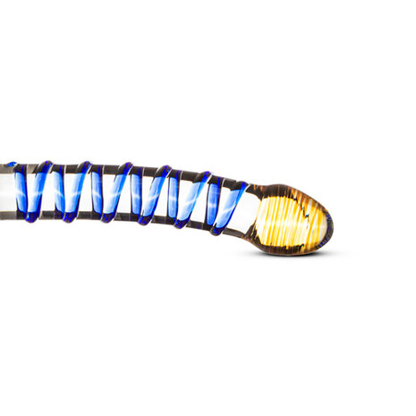 Glazen G-Spot/Prostaatdildo Met Blauwe Ribbels - Transparant