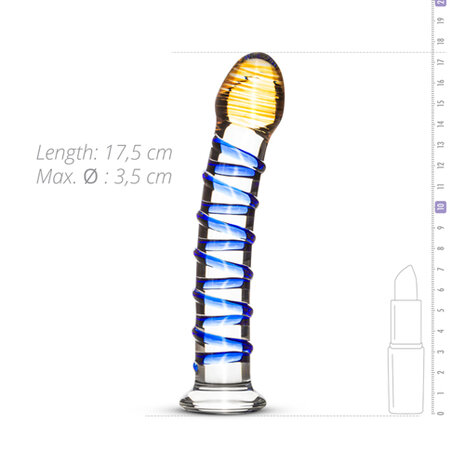 Glazen G-Spot/Prostaatdildo Met Blauwe Ribbels - Transparant